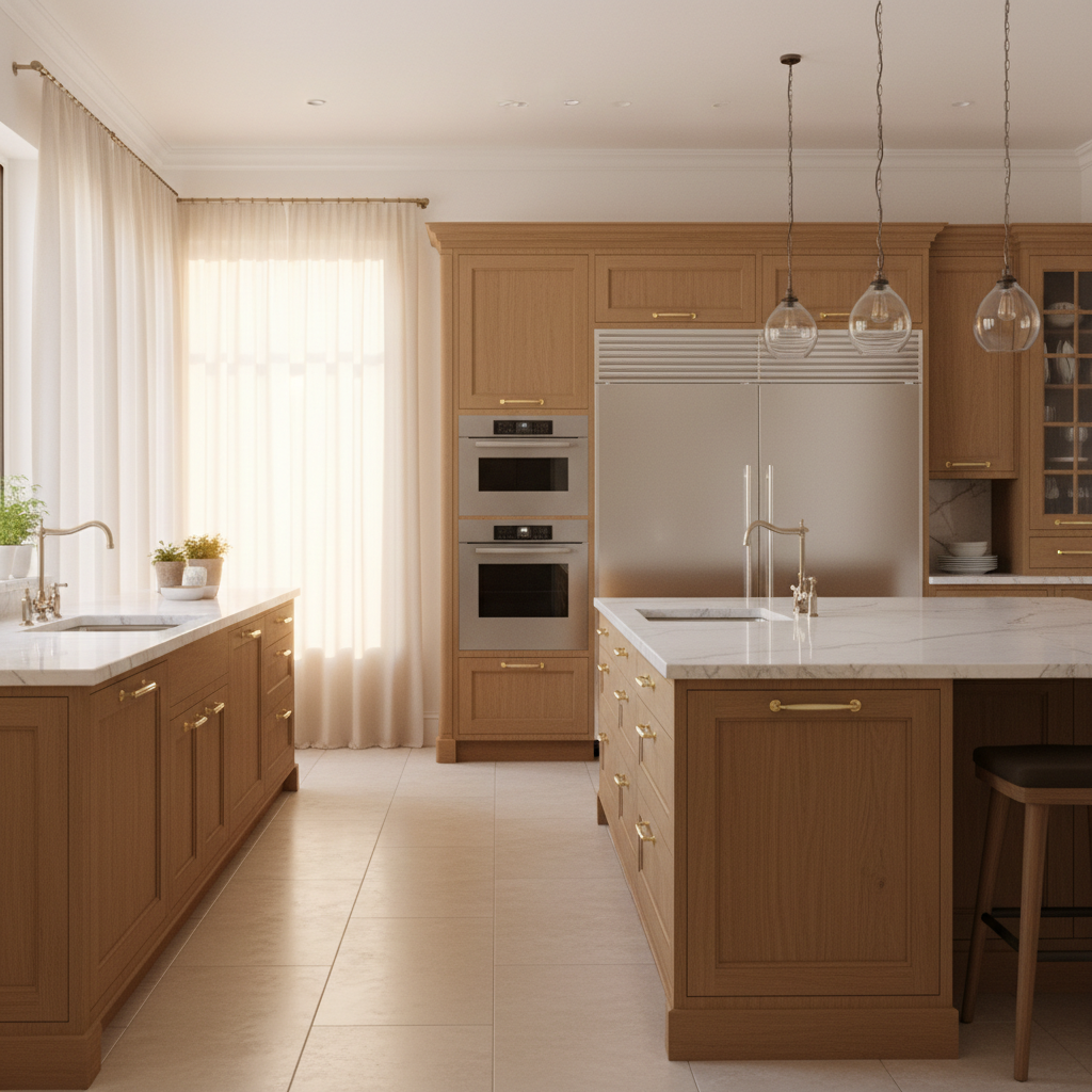 Upscale kitchen with integrated Monogram style appliances
